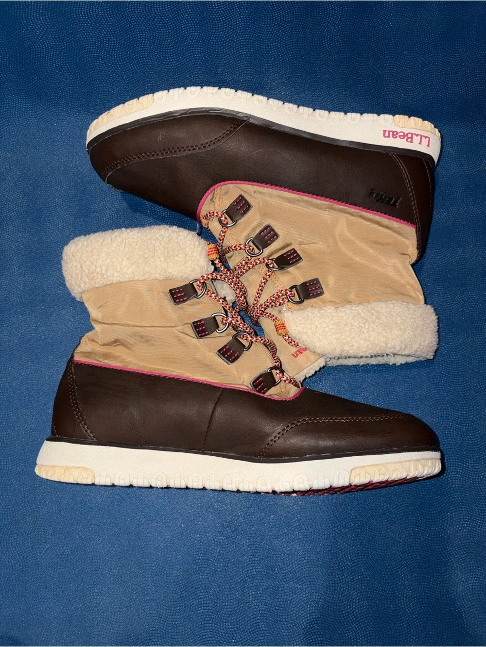 L.L.Bean Women's Ultralight Pac Boots pink brown tan size 8